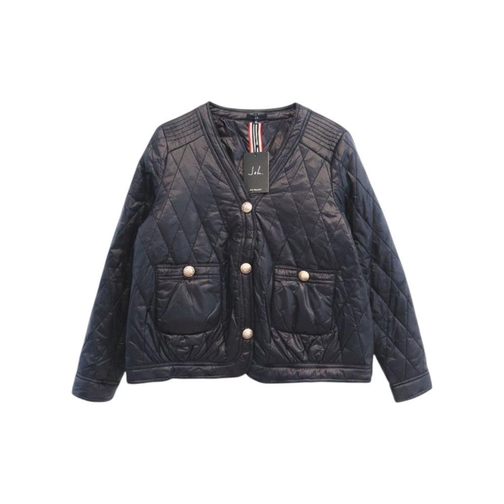 NWT Joh Apparel Quilted Puffer Jacket Womens M Black Gold Old Money Style New